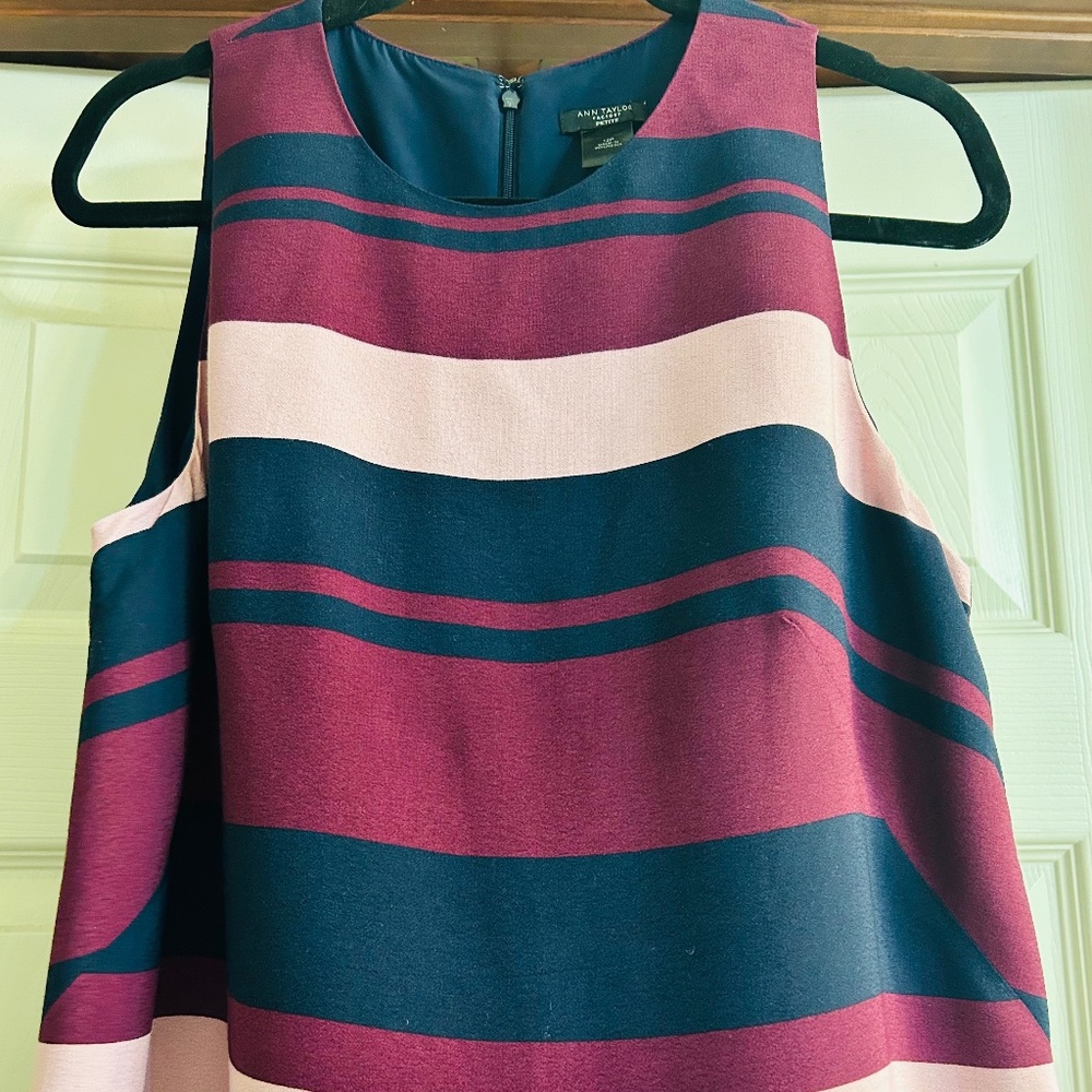Ann Taylor Factory Sleeveless Burgundy—Multi Stripes Career Casual Dress - Picture 8 of 9